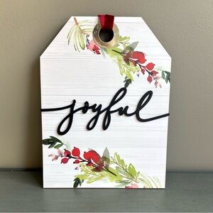 Holiday Time Seasonal Christmas Decor Joyful Wall Hanging Sign NWT White Red